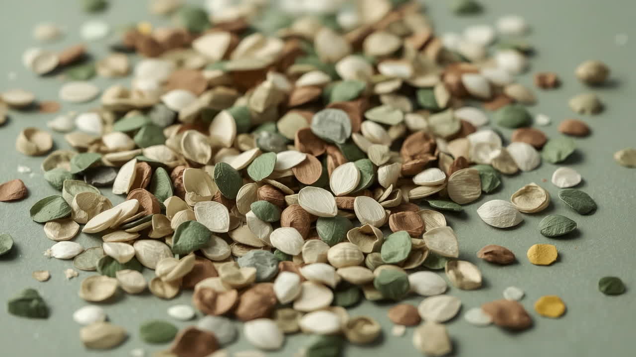 Abstract close-up of colorful scattered decorative pieces