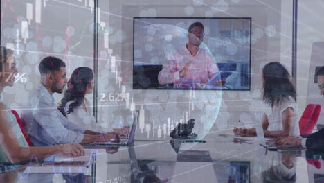 animación del globo, estadísticas y procesamiento de datos sobre diversos empresarios
