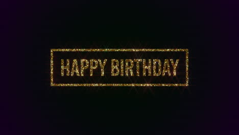 Animated-closeup-Happy-Birthday-text-with-gold-frame-on-holiday-background