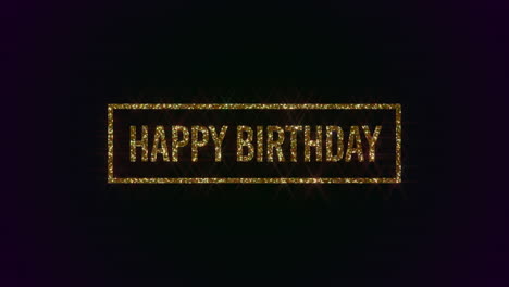 primer plano animado texto de feliz cumpleaños con marco dorado en el fondo de vacaciones
