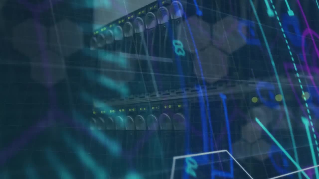 animación del escaneo del alcance y el procesamiento de datos en primer plano del servidor informático