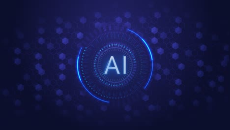 futuristic digital interface ai letters at center rotating hud rings hexagonal plexus mesh digital