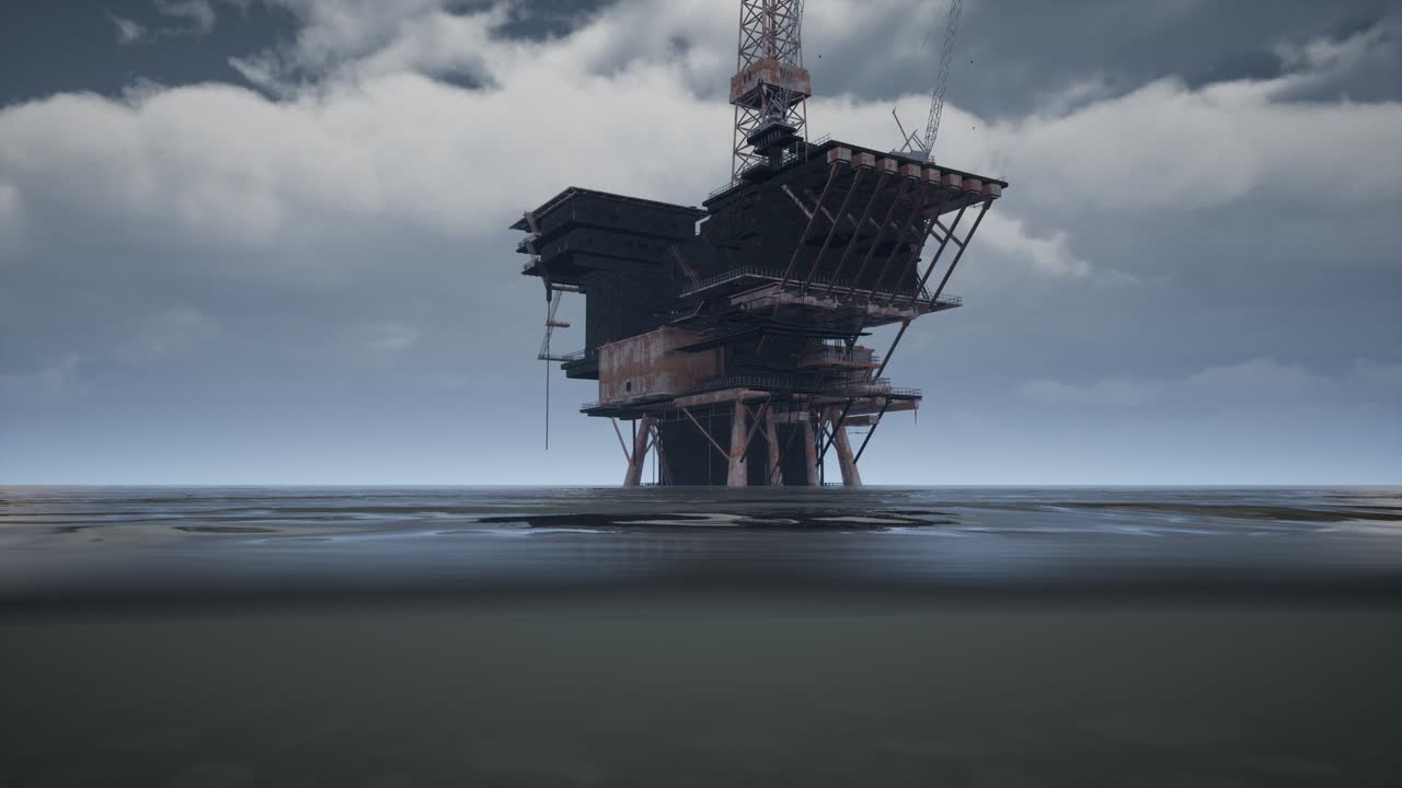 Large Pacific Ocean offshore oil rig drilling platform