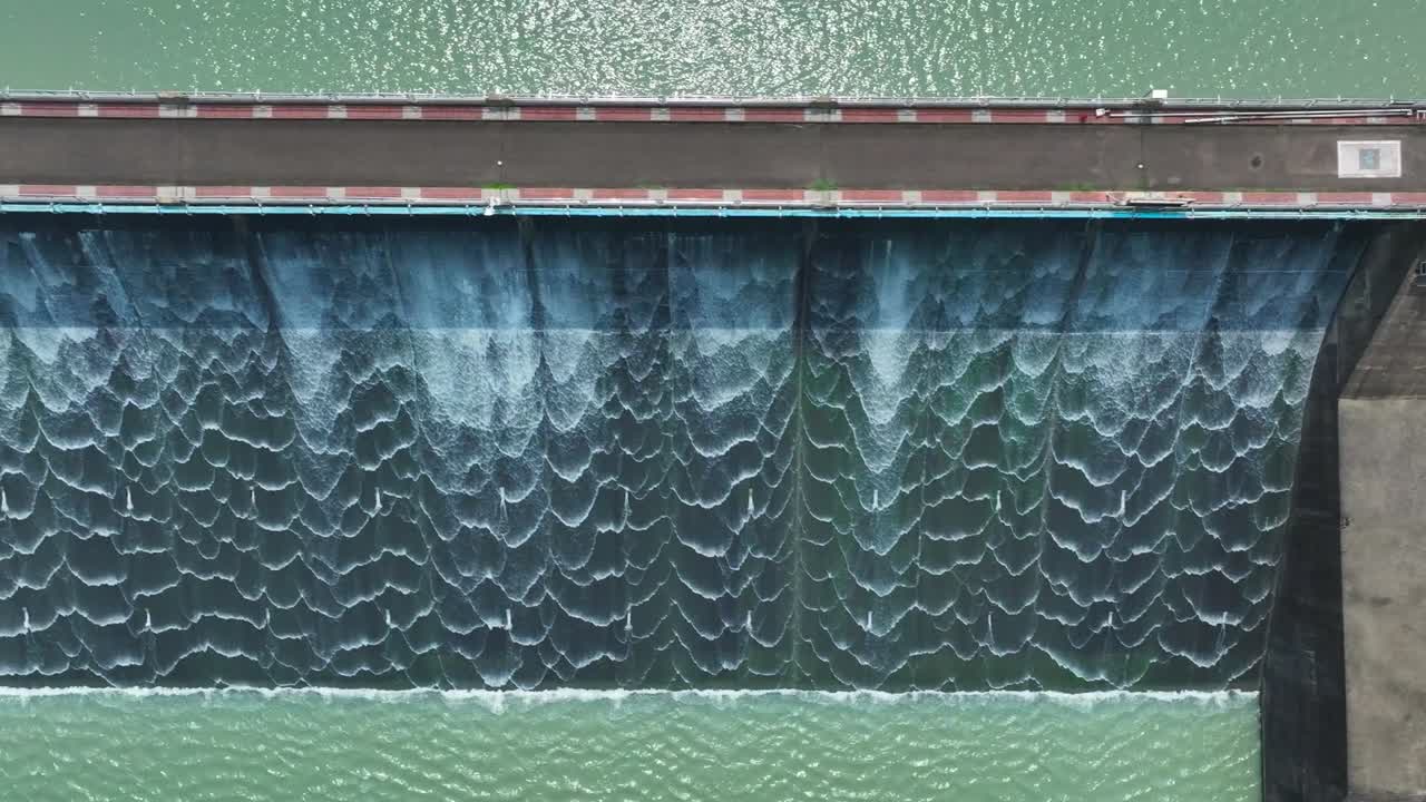 Aerial Drone Footage Top View Water Dam And Reservoir Lake, Generating Hydro in Taiwan