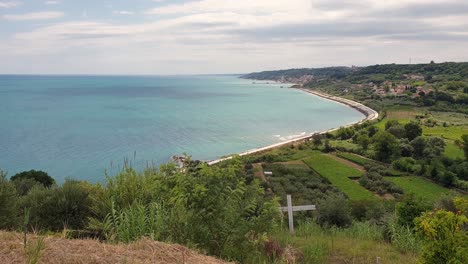 Panoramic-shot-of-Trabocchi-coast-or-Costa-dei-Trabocchi-on-sunny-day,-Italy