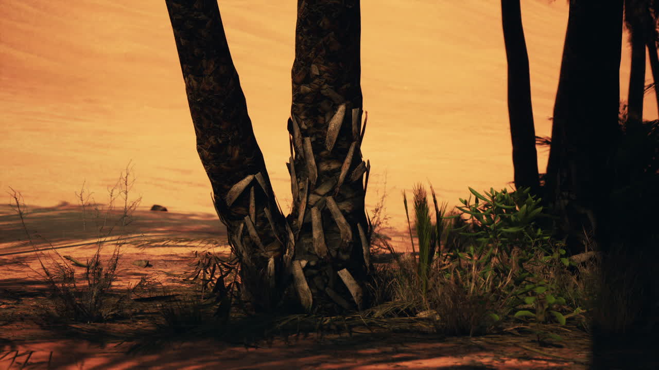 palmeras en una puesta de sol en el desierto