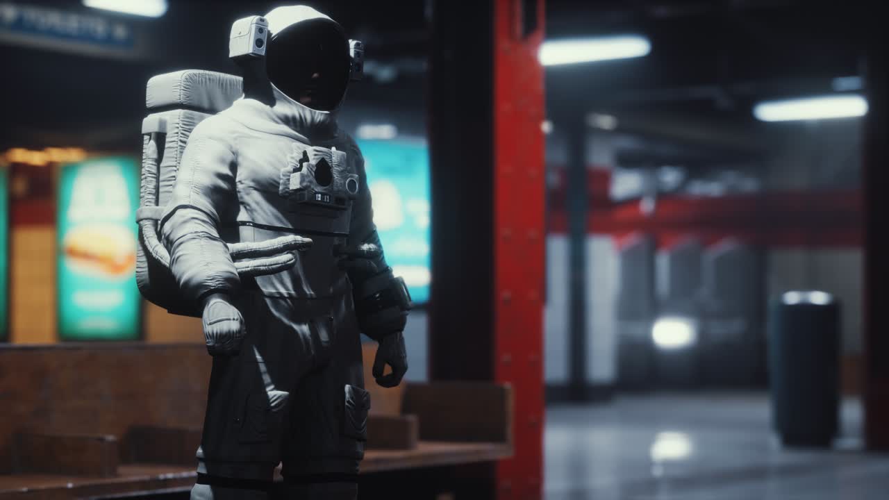 astronauta en el metro subterráneo