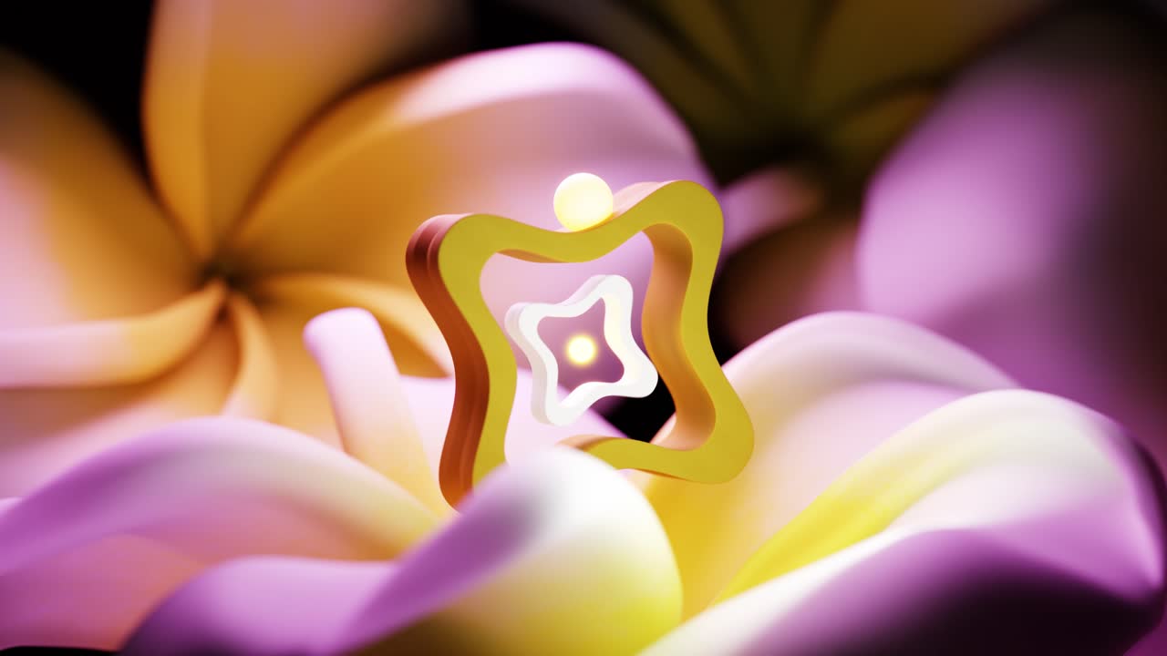 3D rendering of ball rolling on gear above flowers in nature