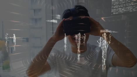 boy with virtual reality headset with data