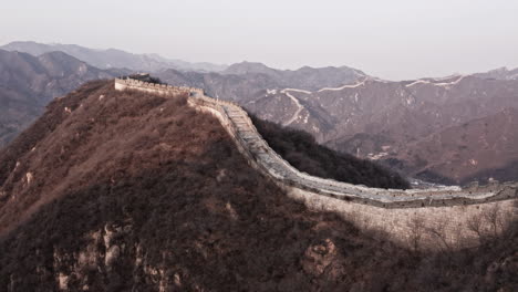 Aerial-Shot-of-The-Great-Wall-of-China-in-Mountains