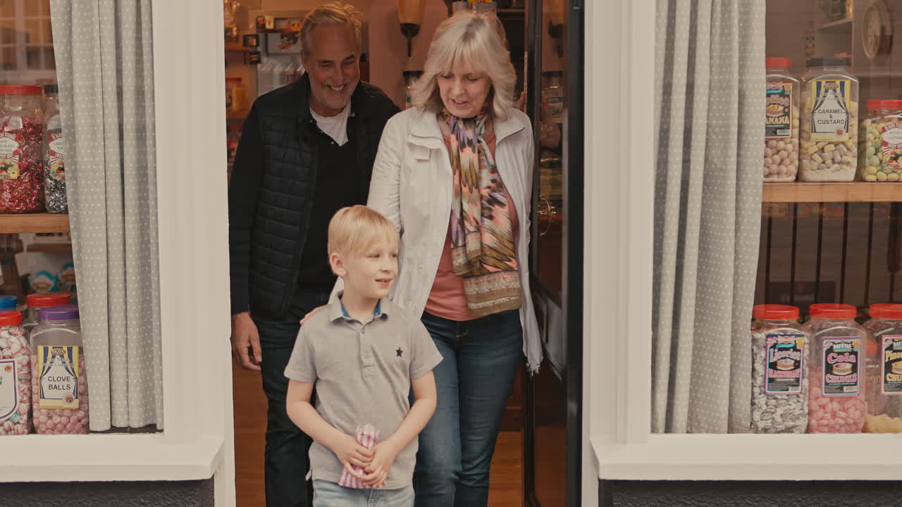 Family visiting a sweet shop