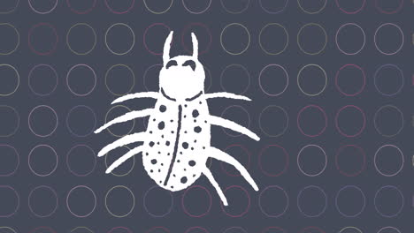 animación de un insecto blanco sobre un fondo gris con anillos blancos