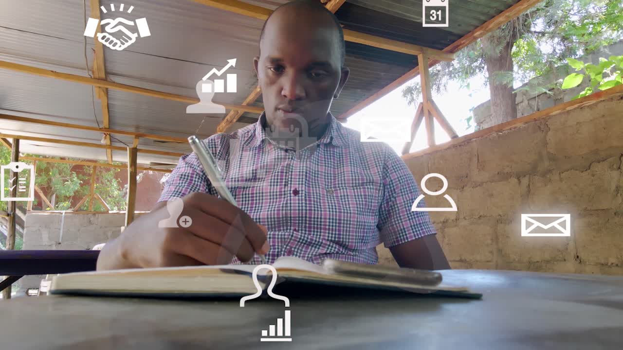 Futuristic graphical design of a man using phone