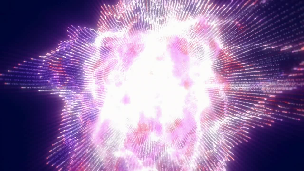 Vivaci particelle di luce astratte pulsanti su sfondo scuro