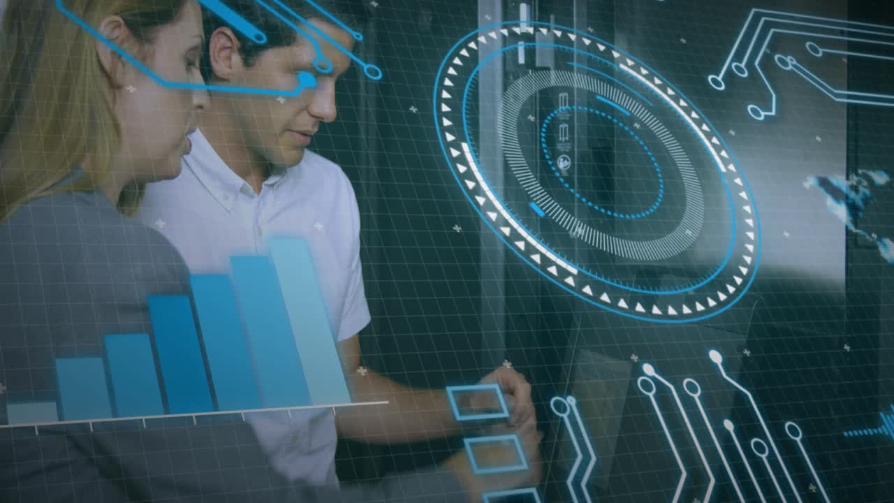 animación del procesamiento de datos sobre diversos médicos varones y mujeres