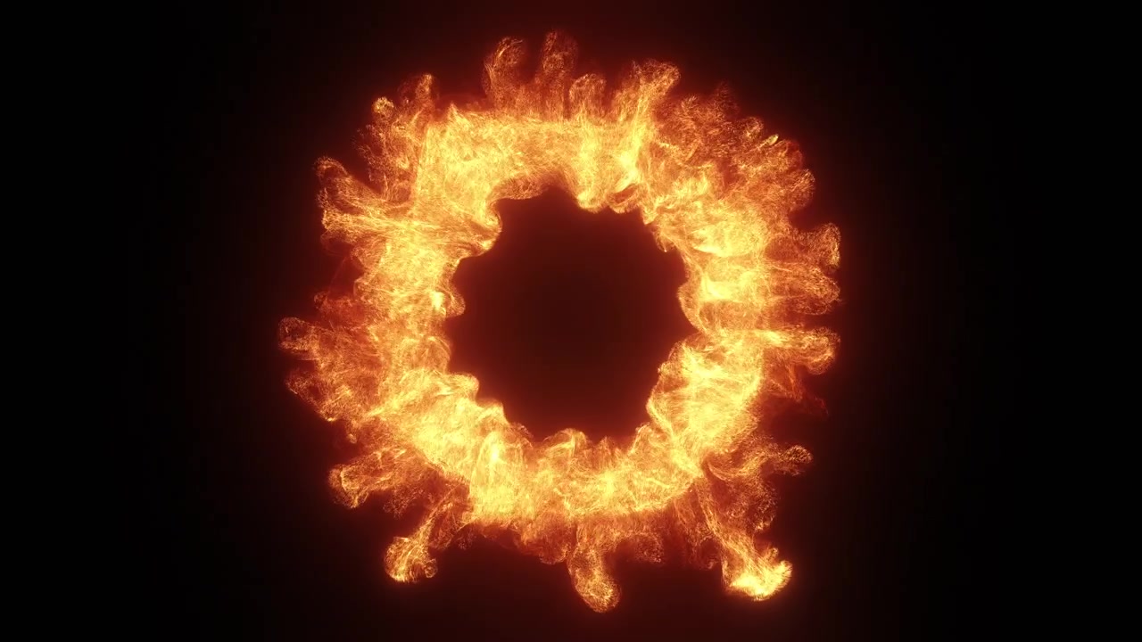 Expanding Ring of Fire Particles on Black Background