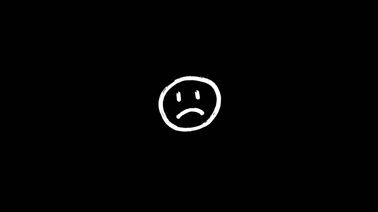 Hand Drawn Sad Face Emoji on Black Background