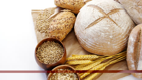 various types of breads with wheat grains