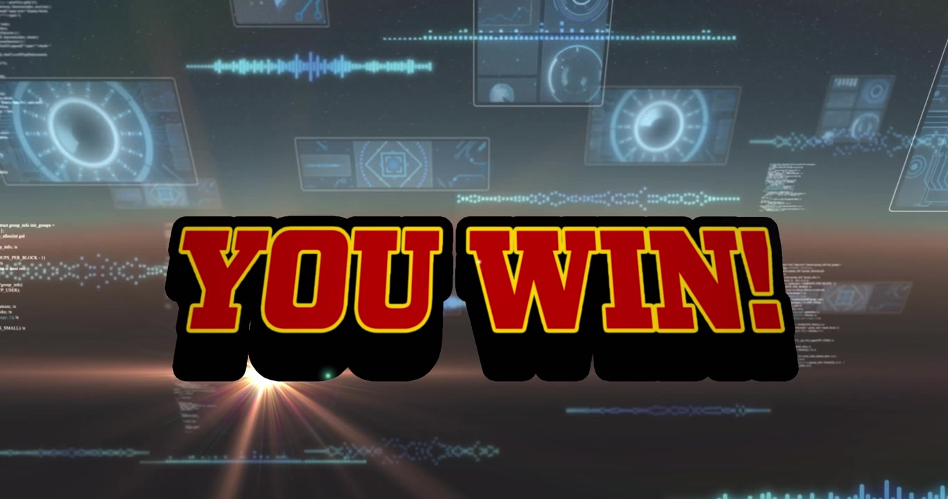 スコープスキャンとデータ処理の上に「YOU WIN」の文字がアニメーションで表示される