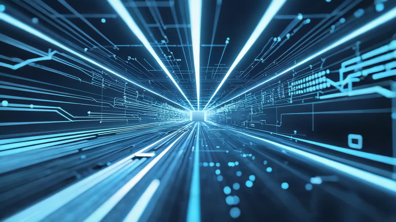 Abstract Futuristic Digital Data Flow Tunnel