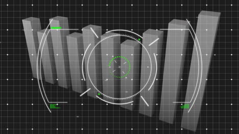 animación del alcance sobre las estadísticas y el procesamiento de datos sobre fondo negro