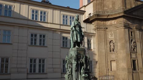 monument-of-Charles-IV,-Luxembourg-Emperor-of-the-Holy-Roman-Empire,-King-of-Germany-and-Czech,-located-at-Krzhizhovnitskaya-Square-near-Charles-Bridge-in-Prague,-Czech-Republic