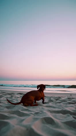 dachshund on the beach at sunset