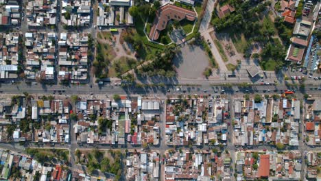 Drone-Tops-Down-Houses-of-residential-neighborhood-geometrical-streets-at-Chile-Santiago-Capital's-Lo-Prado-Area