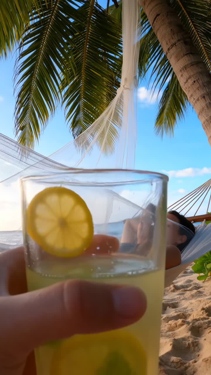 Relaxing on a Beach with a Refreshing Drink
