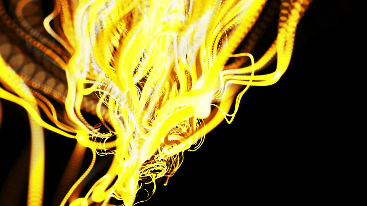 абстрактный красивый фон светящегося желтого потока линий, сделанных из частиц. линии растут и образуют абстрактные красивые кудрявые в пространстве. красивый поток линий в движении.