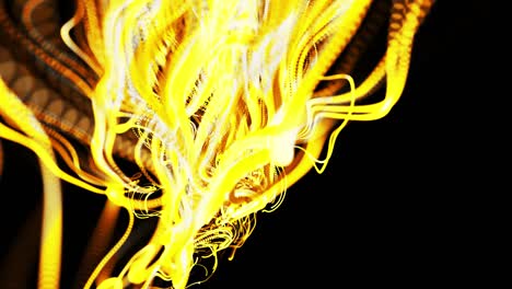 abstract beautiful background of glowing yellow flow of lines made of particles. lines grow and form abstract beautiful curls in space. beautiful stream of bunch lines in motion. beautiful curls.