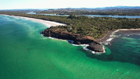 scenic view of headland at fingal head in nsw, australia - drone shot
