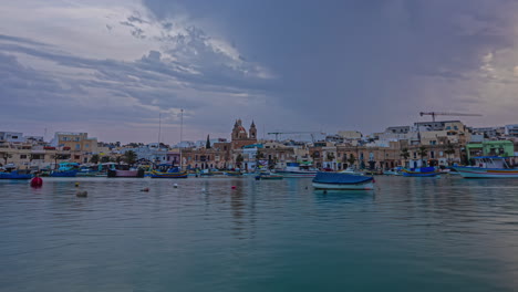 marsaxlokk village sunset evening timelapse, harbour port of malta island