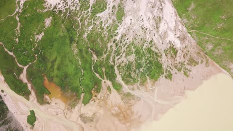 aerial view of a river delta and surrounding landscape