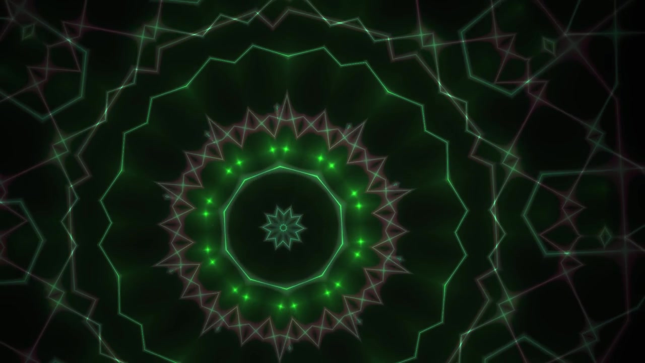 Motivo Caleidoscopico Geometrico Dinamico Verde e Rosa