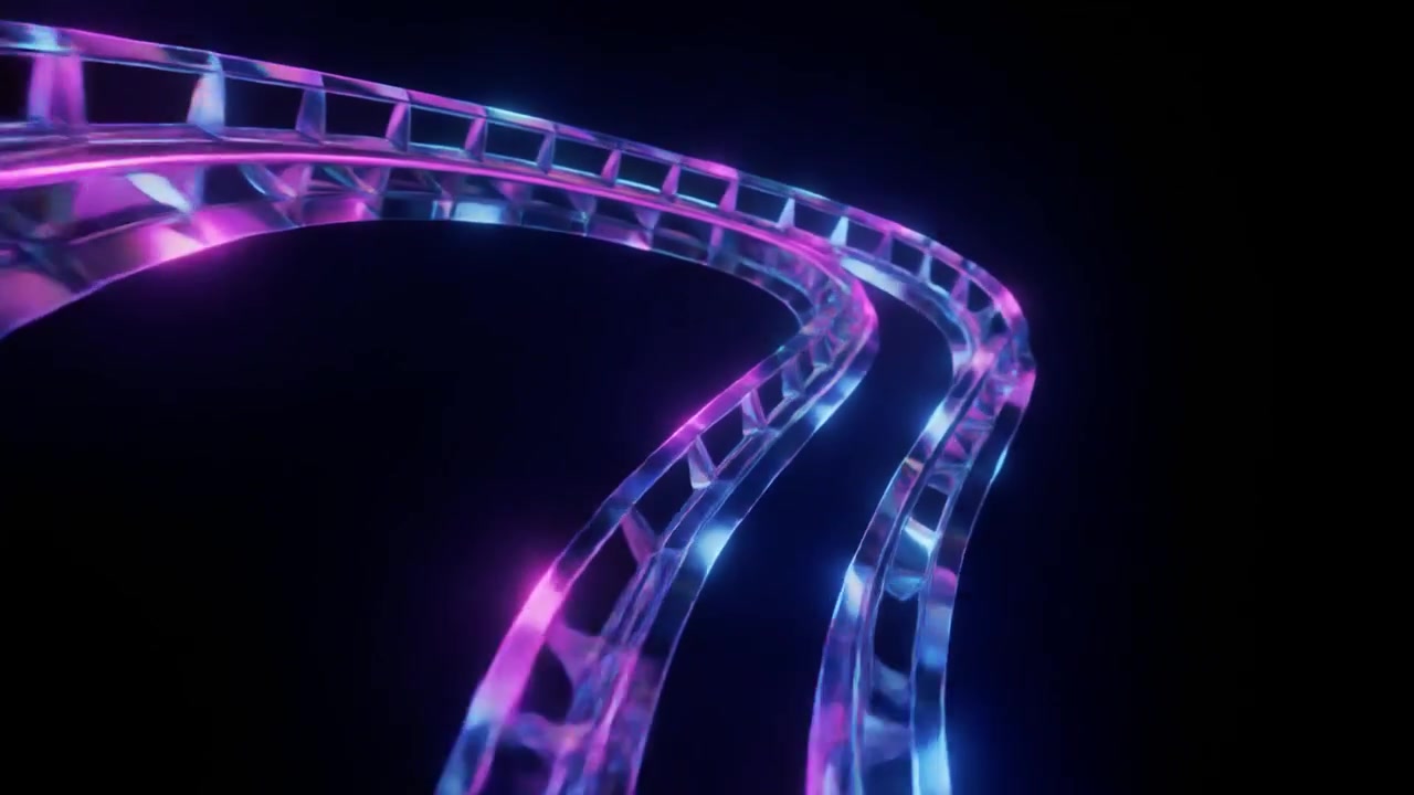 Tracciato luminoso astratto di montagne russe con luce al neon