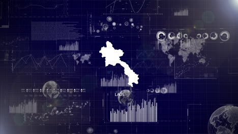 laos país antecedentes corporativos con elementos abstractos de gráficos de análisis de datos i mostrando análisis de datos video tecnológico con globo, crecimiento, gráficos, datos estadísticos del país de laos