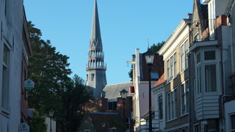 Tower-Of-Gouwekerk-Building-In-Gouda,-Netherlands---static