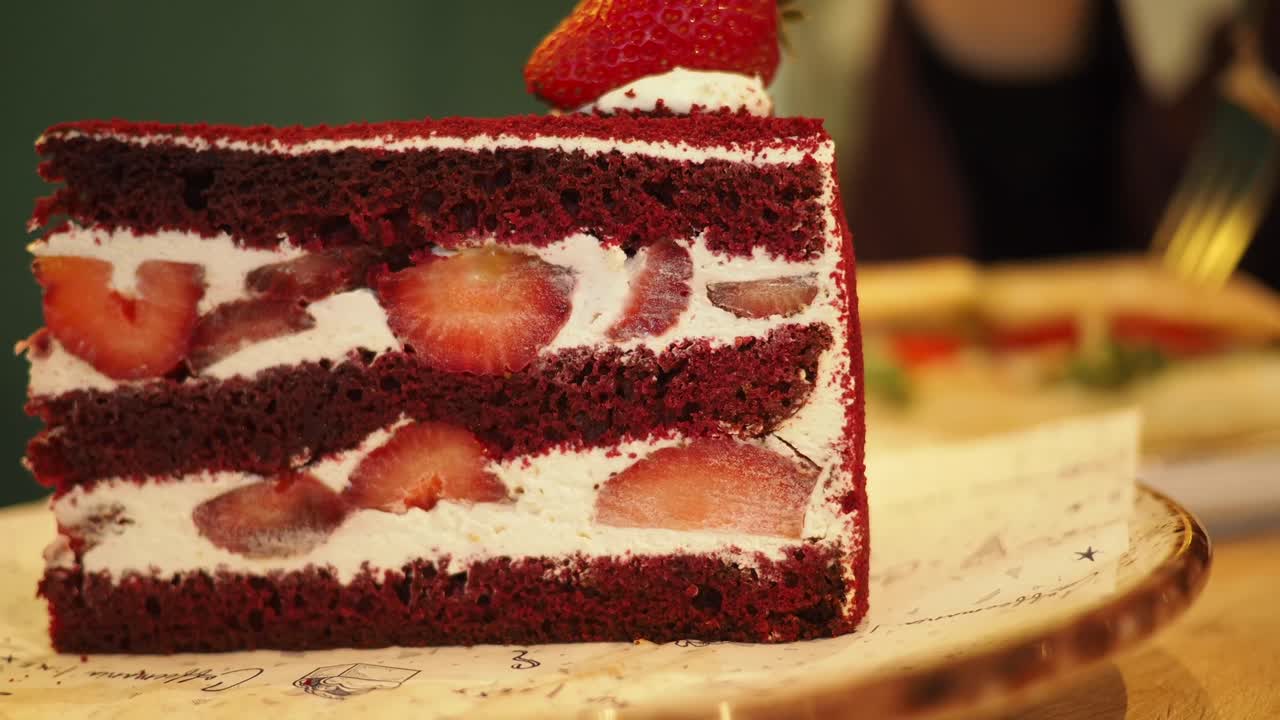 Red Velvet Strawberry Cake Slice