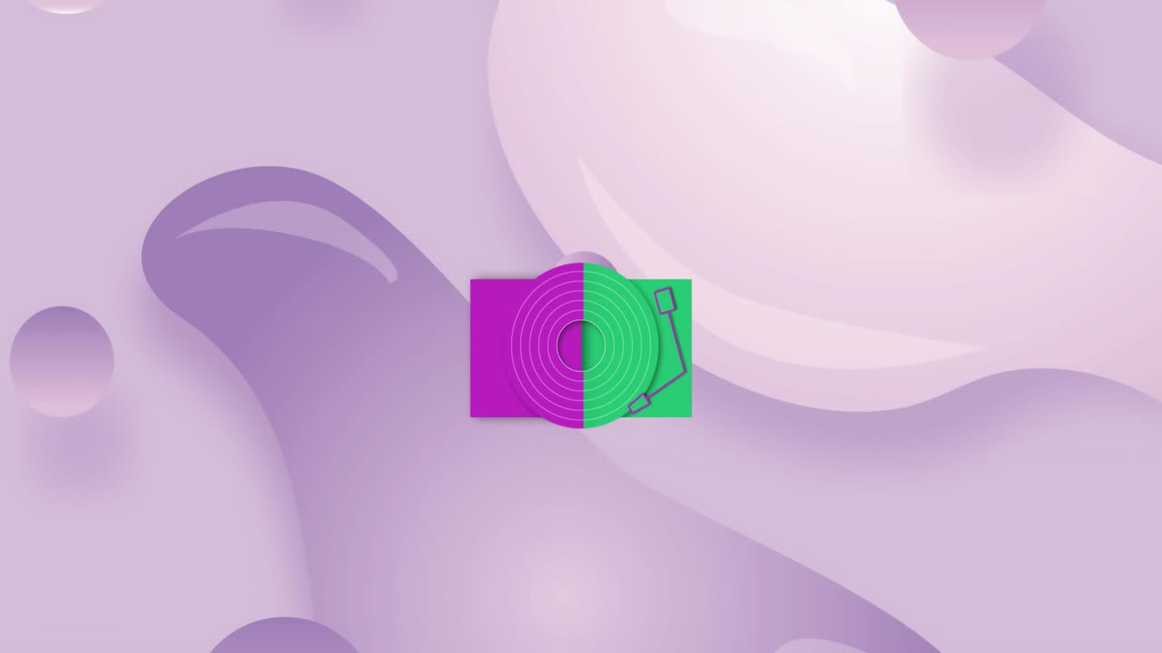 Animation of icon over shapes on purple background