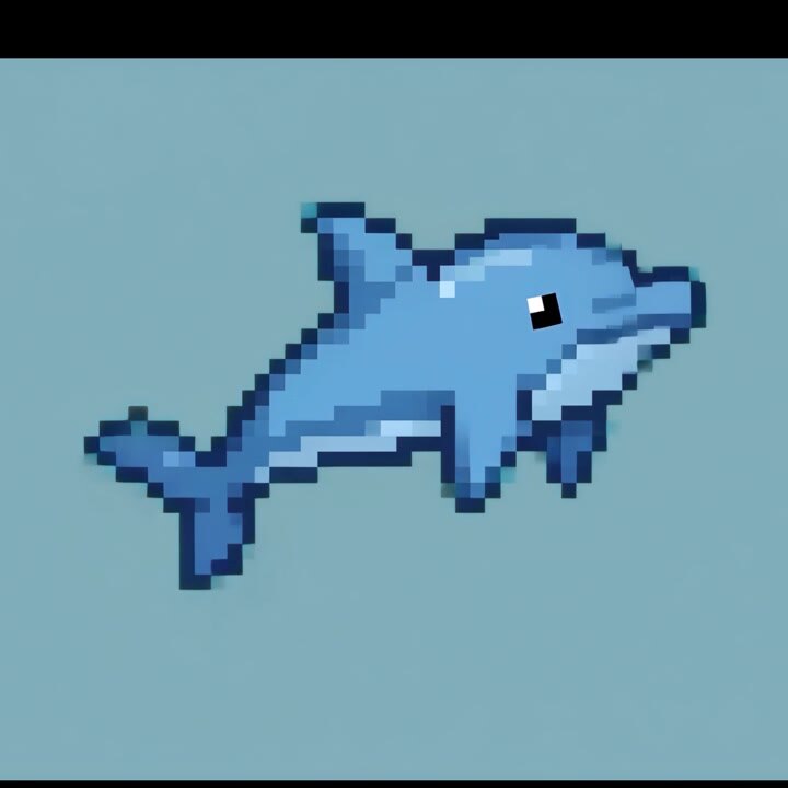 Delfino animato in pixel art che nuota