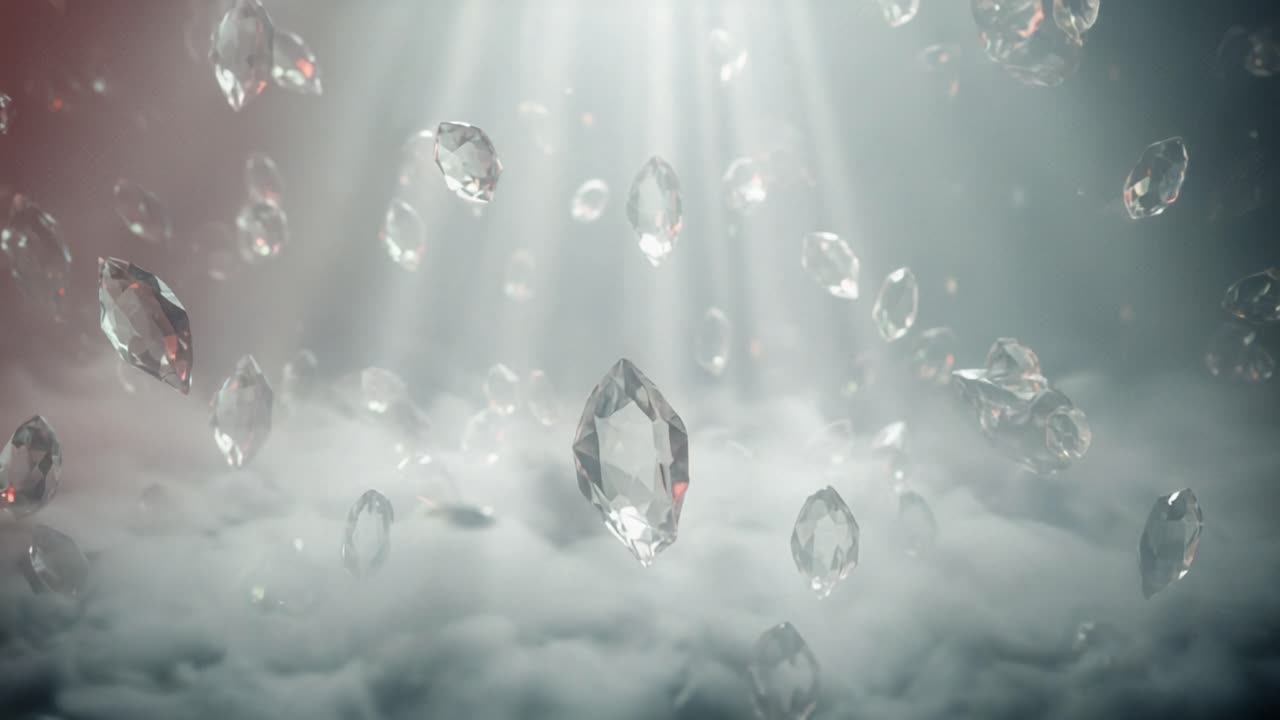 A Magical Display of Floating Crystals Illuminated by Ethereal Light, Creating a Dreamlike Atmosphere of Wonder and Beauty in an Enigmatic Setting