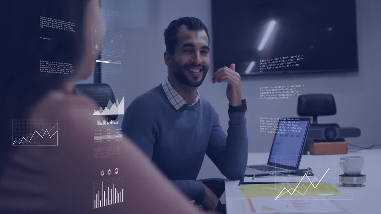 animación de estadísticas y procesamiento de datos sobre empresario biracial en el cargo