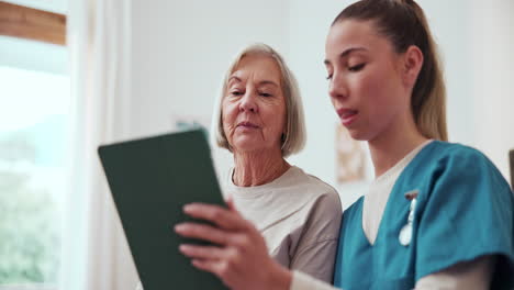 Nurse,-patient-and-talk-on-video-call-with-tablet