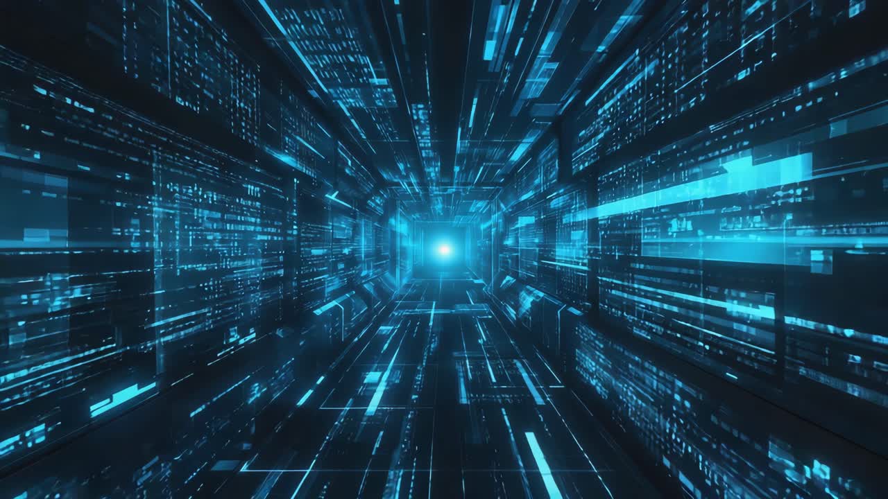 Abstract digital tunnel with blue light