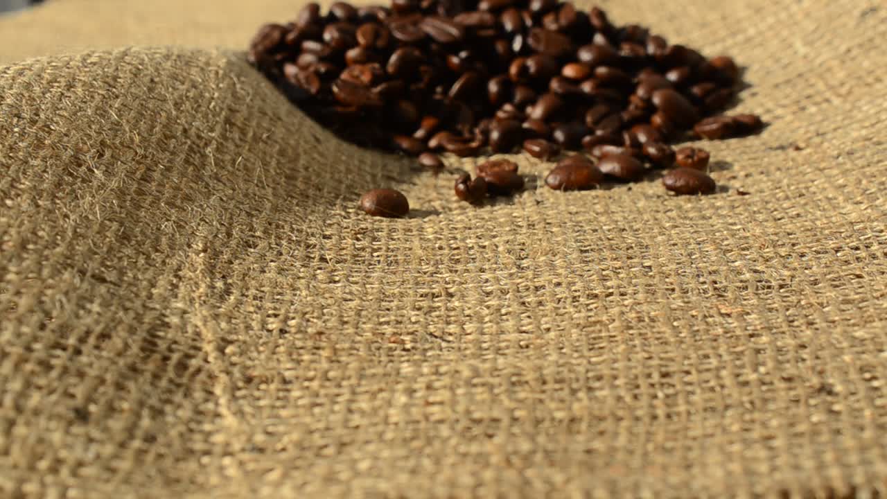 Café sobre um saco. Café e estopa