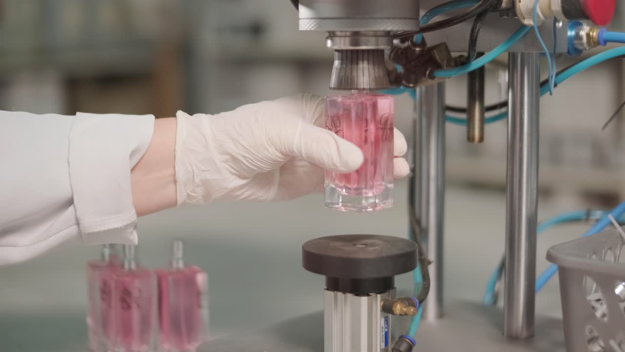 Perfume Bottle Filling on Production Line