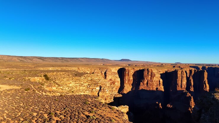 Che si erge sulla pianura ricoperta di arbusti e illuminata dal sole splendente. Vista mozzafiato sulle splendide rocce del Marble Canyon, Arizona, USA