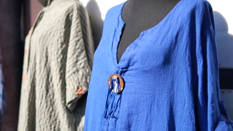 blue linen tunic with wooden button: handmade women's fashion