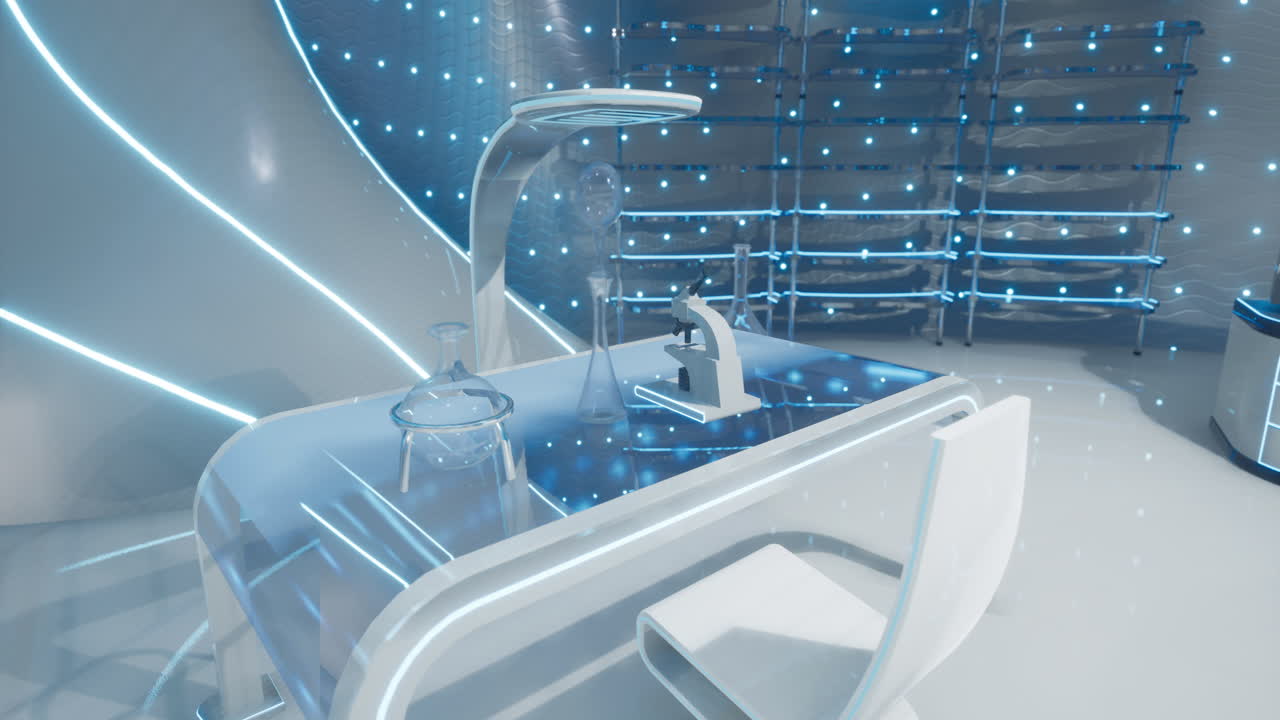 Modern laboratory workspace features advanced equipment and sleek design